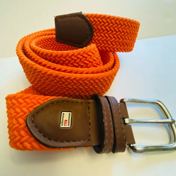 Tommy Hilfiger Orange Woven Belt with Brown Accents - Picture 1 of 5
